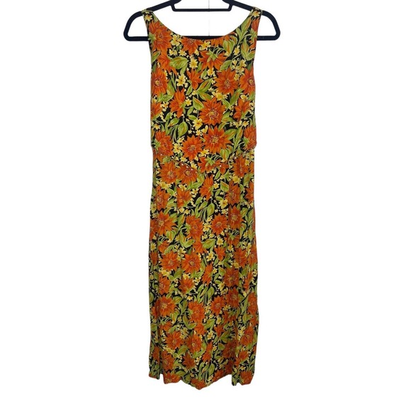 VTG Women's Floral Beaded Midi Length Dress Size 14 Orange Tie Waist CDC Wear - Picture 11 of 11